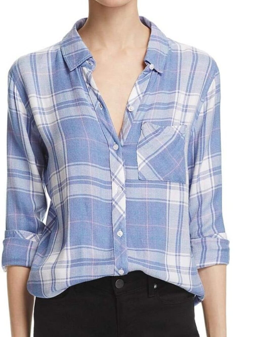 RAILS Hunter Plaid Button Up Shirt - M - Sky/White/Candy, Blue, Pink